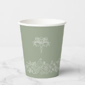 Monogram salie groen wit fleur de lis bruiloft papieren bekers (Voorkant)