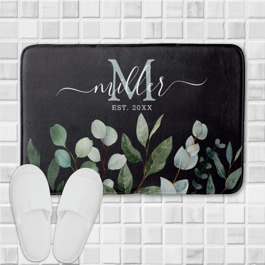 Monogram Salie Groene Eucalyptus Groene Bladeren   Badmat