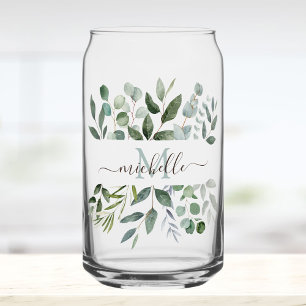 Monogram Salie Groene Eucalyptus Groene Bladeren Blikvorm Glas