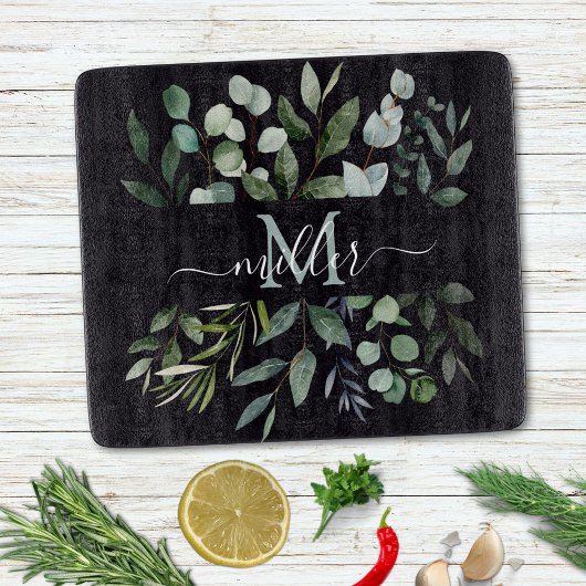 Monogram Salie Groene Eucalyptus Groene Bladeren Snijplank