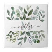 Monogram Salie Groene Eucalyptus Groene Bladeren Tegeltje (Voorkant)