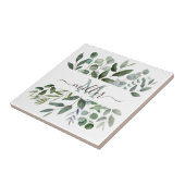 Monogram Salie Groene Eucalyptus Groene Bladeren Tegeltje (Zijkant)