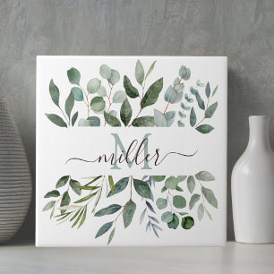 Monogram Salie Groene Eucalyptus Groene Bladeren   Tegeltje