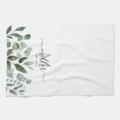 Monogram Salie Groene Eucalyptus Groene Bladeren Theedoek (Horizontaal)