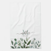 Monogram Salie Groene Eucalyptus Groene Bladeren Theedoek (Verticaal)