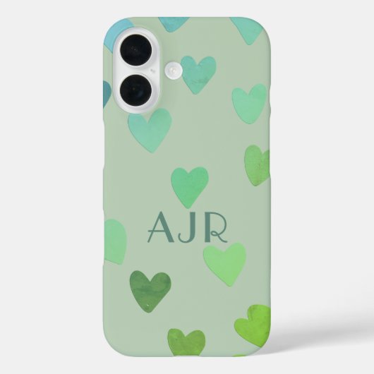 Monogram salie groene munt retro harten patroon Case-Mate iPhone case (Achterkant)
