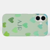 Monogram salie groene munt retro harten patroon Case-Mate iPhone case (Achterkant (horizontaal))