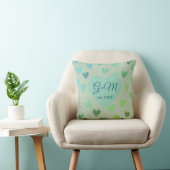 Monogram saliegroen blauw retro boho hartenpatroon kussen (Stoel)