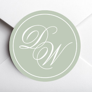 Monogram Saliegroen Eenvoudig Wit Schrift 2 Initia Ronde Sticker