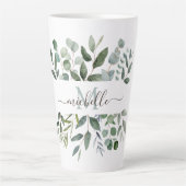 Monogram Saliegroen Eucalyptus Groene Bladeren Latte Mok (Voorkant)