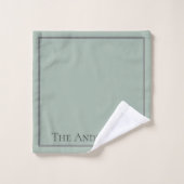 Monogram Saliegroen Grijze Rand Cadeau Bad Handdoek (Wasdoekje)