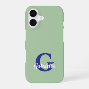 Monogram saliegroen koningsblauw modern minimalist iPhone 16 hoesje