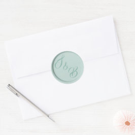 Monogram saliegroen waszegel trouwstickers ronde sticker