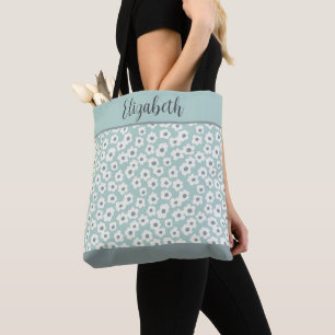 Monogram Saliegroen Wit Grijs Bloem Boho Bruiloft Tote Bag
