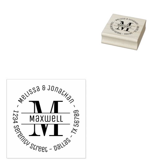 Monogram Samengestelde familie Ronde Adres Rubberstempel (Gestempeld)