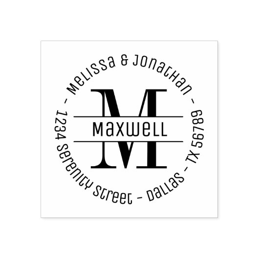 Monogram Samengestelde familie Ronde Adres Rubberstempel (Afrduk)