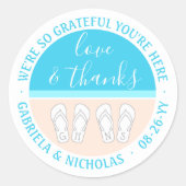 Monogram Sandalen Strand Bruiloft Liefde & Bedankt Ronde Sticker (Voorkant)