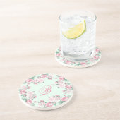 Monogram Sandstone onderzetter Floral rozen Aangep (Zijkant)