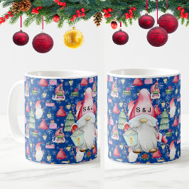 Monogram Santa Gnome voor Kerstmis Patroon Blauw Koffiemok