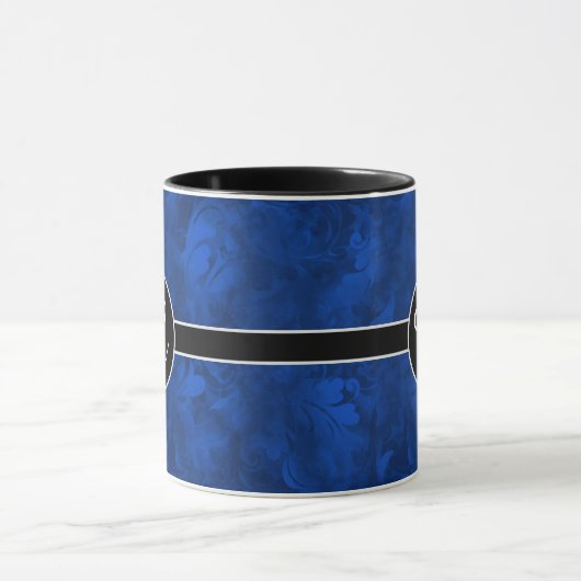 Monogram Sapphire Blue Abstract Feather Pattern Mok (Midden)