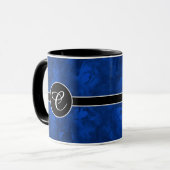 Monogram Sapphire Blue Abstract Feather Pattern Mok (Voorkant links)