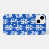 Monogram Sapphire Blue Damask-patroon iPhone Hoesje (Achterkant horizontaal)