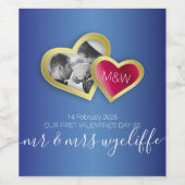Monogram Sapphire Blue Ruby Red Valentijn Foto Wijn Etiket (Enkel label)