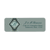 Monogram Satijn Kant Blauwgroen adreslabel Etiket (Voorkant)