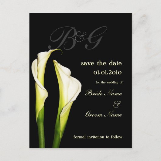 Monogram Save the Date, calla lelie ansichtkaarten Aankondigingskaart (Voorkant)