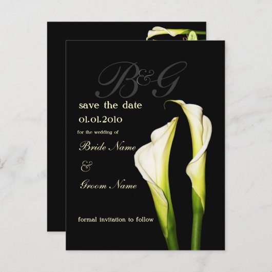 Monogram Save the Date, calla lelie briefkaarten (Voorkant / Achterkant)
