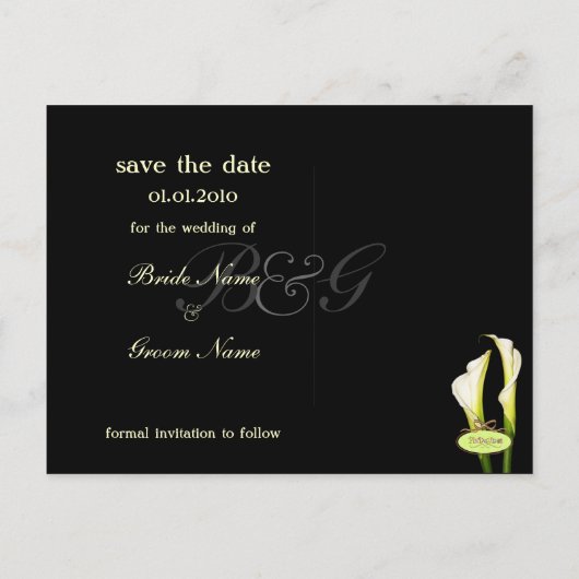 Monogram Save the Date, calla lelie briefkaarten (Achterkant)
