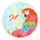 Monogram Scarlakk Ara's met Hibiscus Keramische Knop (Voorkant)