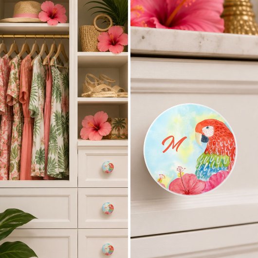 Monogram Scarlakk Ara's met Hibiscus Keramische Knop