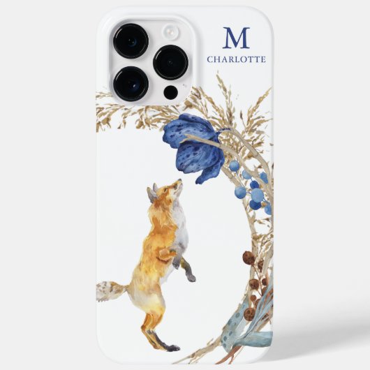Monogram Schattig Bosvos Waterverf Bloem Naam Case-Mate iPhone Case (Achterkant)