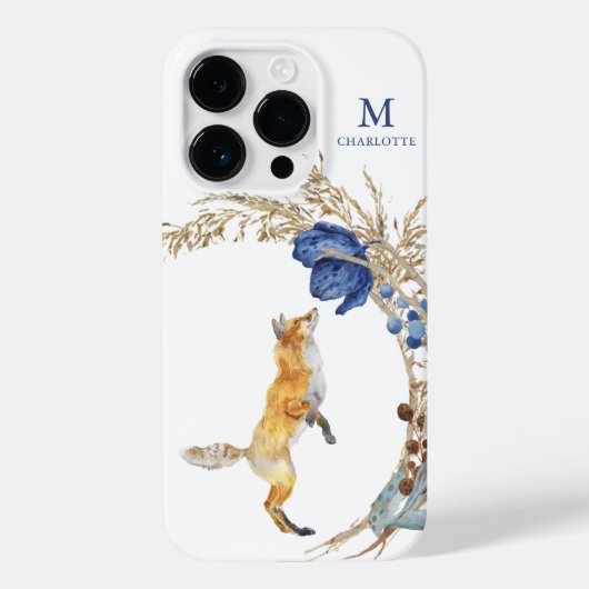 Monogram Schattig Bosvos Waterverf Bloem Naam Case-Mate iPhone Case (Achterkant)
