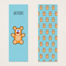 Monogram schattig bruin teddybeer blauw bladwijzer mini visitekaartjes
