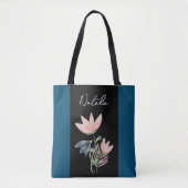 Monogram schattig contrast met bloemenzwart en mar tote bag (Voorkant)