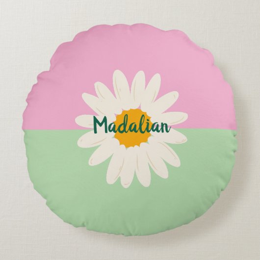 Monogram schattig girly roze en groen kleurenblok rond kussen (Voorkant)