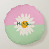 Monogram schattig girly roze en groen kleurenblok rond kussen (Achterkant)