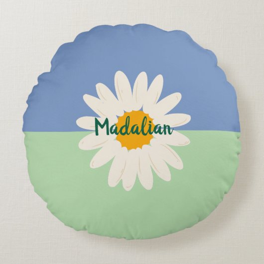 Monogram schattig girly roze groen blauw zonnebloe rond kussen (Voorkant)