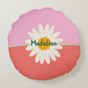 Monogram schattig girly roze groen blauw zonnebloe rond kussen