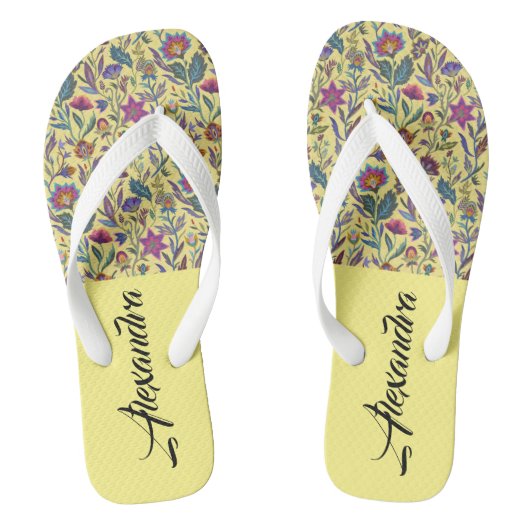 Monogram Schattig klassiek Victoriaans geel bloemm Teenslippers (Voetbed)