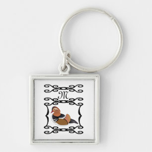 Monogram schattig Mandarijn Duck Illustratie Sleutelhanger