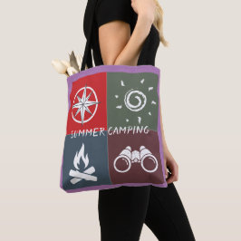 Monogram schattig retro zomercamping tote bag