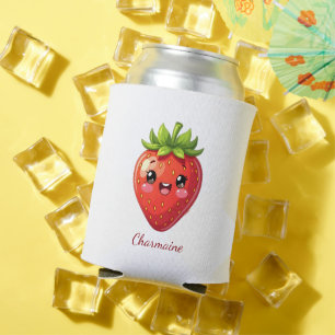 Monogram schattige aardbei kawaii blikjeskoeler