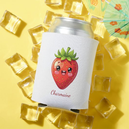 Monogram schattige aardbei kawaii blikjeskoeler (Insitu Zomer)