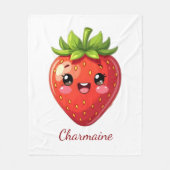 Monogram schattige aardbei kawaii fleece deken (Voorkant)