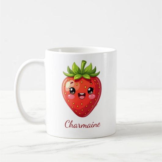 Monogram schattige aardbei kawaii koffiemok (Links)