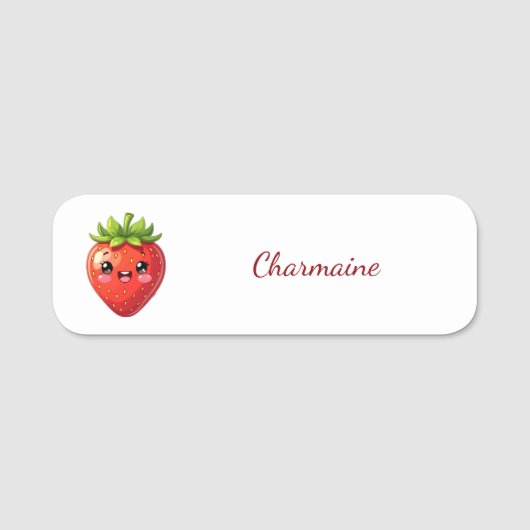 Monogram schattige aardbei kawaii naamplaatje (Voorkant)