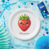 Monogram schattige aardbei kawaii papieren bordje (Feest)